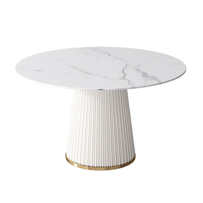 Sintered Stone White Table for Restaurant Luxury Round Dining Table with Pedestal Base White Without Chairs Clearhalo 'Dining Tables & Seating' 'Dining Tables' 'dining_table' 'furn' 'furn_dining_table' 'Furniture' 'furniture_dining_table' 'Kitchen & Dining Furniture' 'kitchen' 'kitchen_dining_table' 4941136