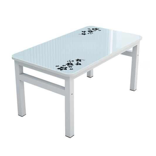 Metal Modern Rectangle Dining Table Glass Top Table for Dining Room and Kitchen White Without Chairs