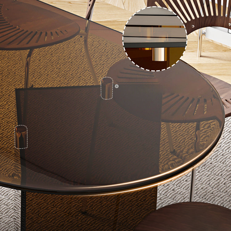 Tempered Glass Dining Table for Restaurant Modern Free Form Table with Double Pedestal Clearhalo 'Dining Tables & Seating' 'Dining Tables' 'dining_table' 'furn' 'furn_dining_table' 'Furniture' 'furniture_dining_table' 'Kitchen & Dining Furniture' 'kitchen' 'kitchen_dining_table' 4941170