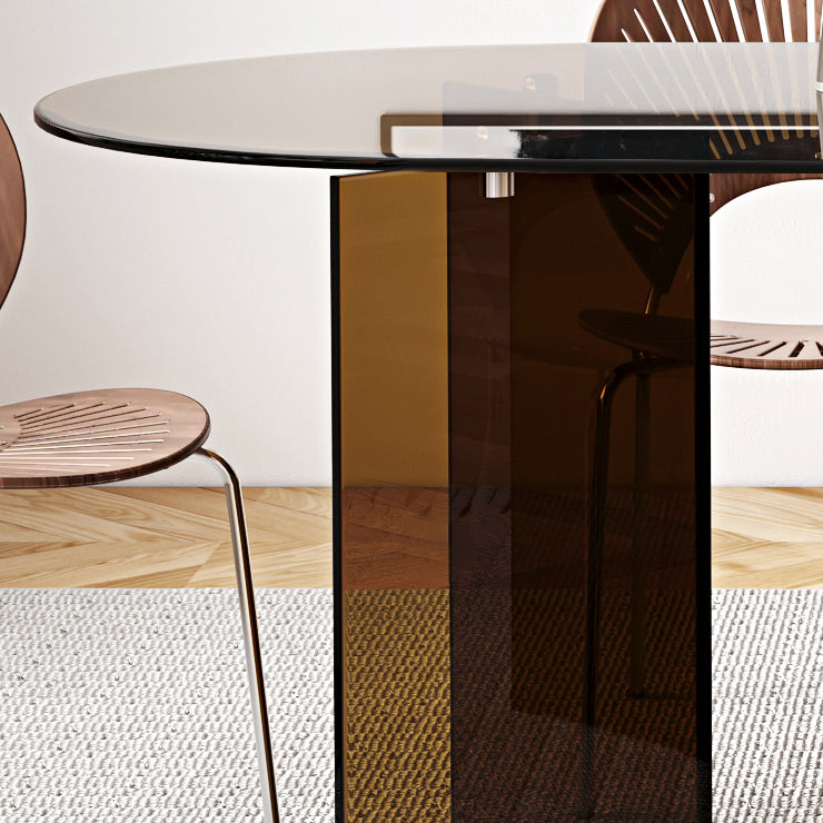Tempered Glass Dining Table for Restaurant Modern Free Form Table with Double Pedestal Clearhalo 'Dining Tables & Seating' 'Dining Tables' 'dining_table' 'furn' 'furn_dining_table' 'Furniture' 'furniture_dining_table' 'Kitchen & Dining Furniture' 'kitchen' 'kitchen_dining_table' 4941171