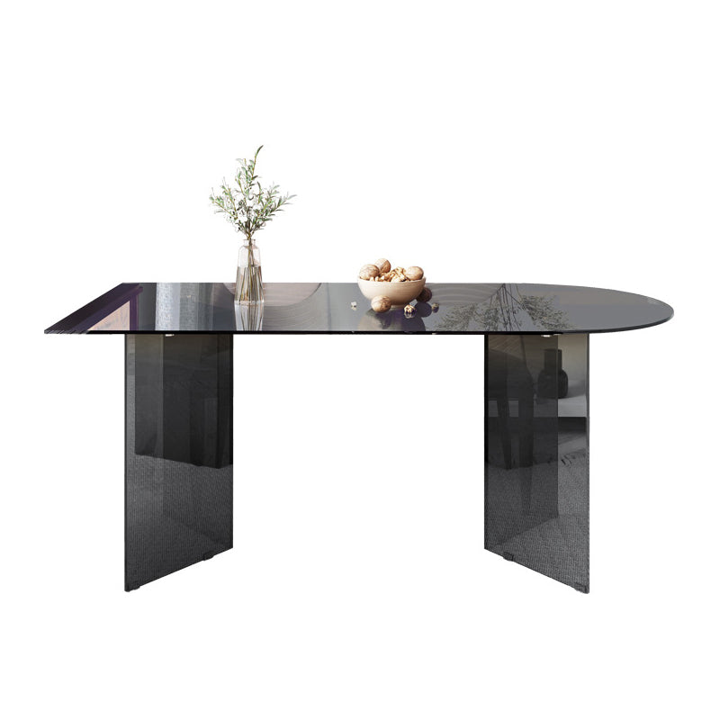 Tempered Glass Dining Table for Restaurant Modern Free Form Table with Double Pedestal Grey Without Chairs Clearhalo 'Dining Tables & Seating' 'Dining Tables' 'dining_table' 'furn' 'furn_dining_table' 'Furniture' 'furniture_dining_table' 'Kitchen & Dining Furniture' 'kitchen' 'kitchen_dining_table' 4941173