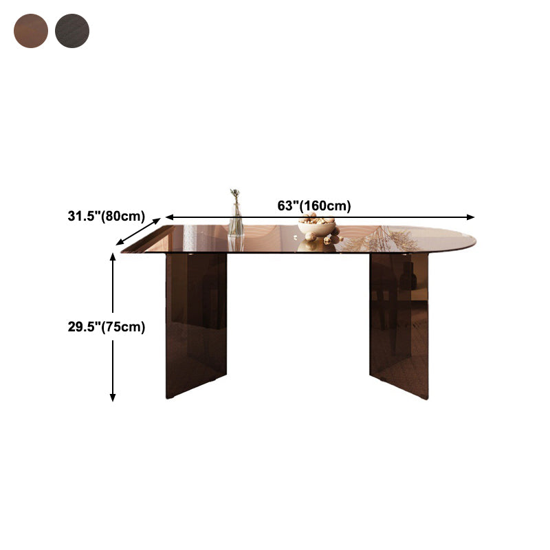 Tempered Glass Dining Table for Restaurant Modern Free Form Table with Double Pedestal Clearhalo 'Dining Tables & Seating' 'Dining Tables' 'dining_table' 'furn' 'furn_dining_table' 'Furniture' 'furniture_dining_table' 'Kitchen & Dining Furniture' 'kitchen' 'kitchen_dining_table' 4941177