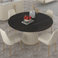 Modern Stone Top Dining Table Round Table with Wood Pedestal Base in White Black 51.2"L x 51.2"W x 29.5"H Without Chairs Clearhalo 'Dining Tables & Seating' 'Dining Tables' 'dining_table' 'furn' 'furn_dining_table' 'Furniture' 'furniture_dining_table' 'Kitchen & Dining Furniture' 'kitchen' 'kitchen_dining_table' 4941180