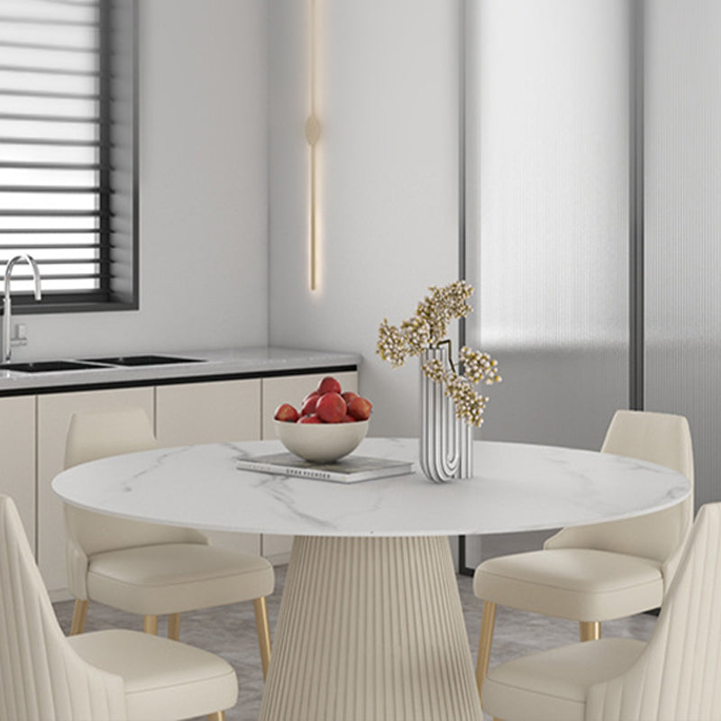 Modern Stone Top Dining Table Round Table with Wood Pedestal Base in White Clearhalo 'Dining Tables & Seating' 'Dining Tables' 'dining_table' 'furn' 'furn_dining_table' 'Furniture' 'furniture_dining_table' 'Kitchen & Dining Furniture' 'kitchen' 'kitchen_dining_table' 4941182
