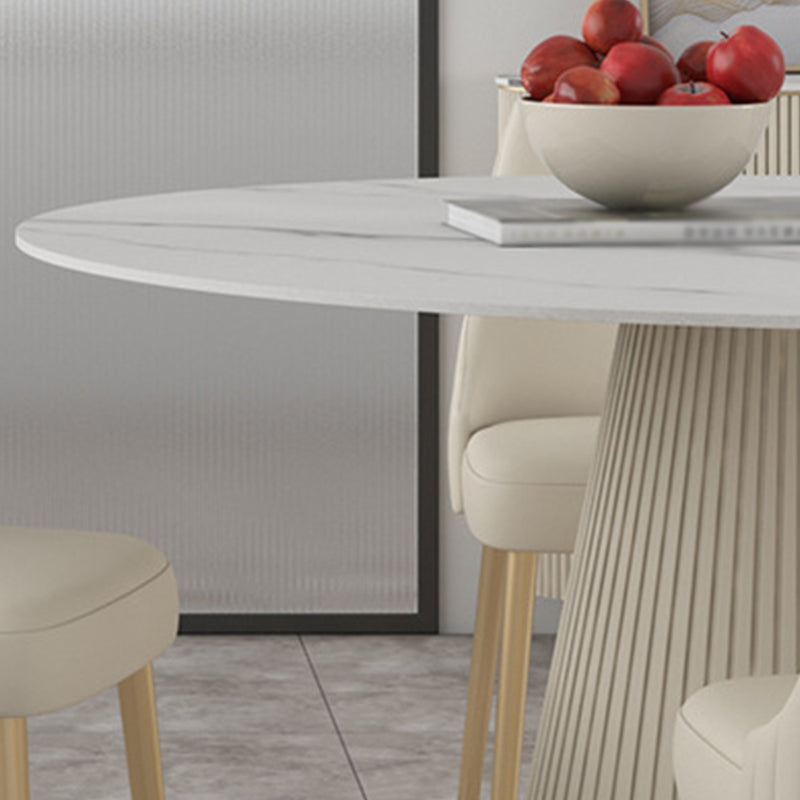 Modern Stone Top Dining Table Round Table with Wood Pedestal Base in White Clearhalo 'Dining Tables & Seating' 'Dining Tables' 'dining_table' 'furn' 'furn_dining_table' 'Furniture' 'furniture_dining_table' 'Kitchen & Dining Furniture' 'kitchen' 'kitchen_dining_table' 4941185