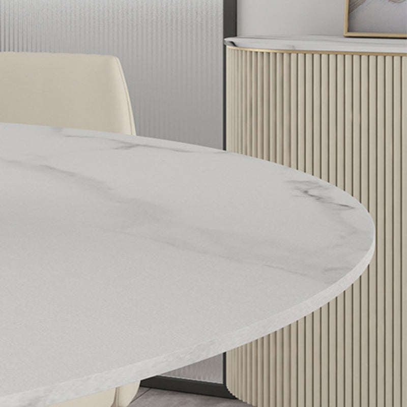Modern Stone Top Dining Table Round Table with Wood Pedestal Base in White Clearhalo 'Dining Tables & Seating' 'Dining Tables' 'dining_table' 'furn' 'furn_dining_table' 'Furniture' 'furniture_dining_table' 'Kitchen & Dining Furniture' 'kitchen' 'kitchen_dining_table' 4941186