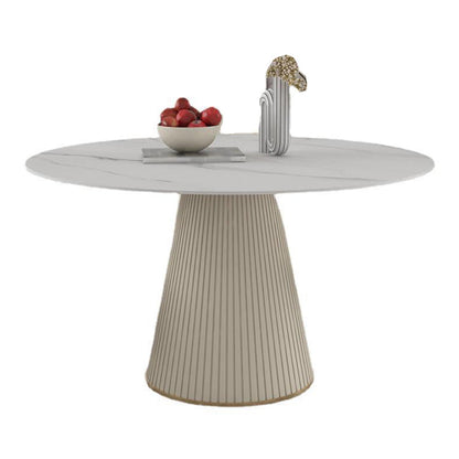 Modern Stone Top Dining Table Round Table with Wood Pedestal Base in White White Without Chairs Clearhalo 'Dining Tables & Seating' 'Dining Tables' 'dining_table' 'furn' 'furn_dining_table' 'Furniture' 'furniture_dining_table' 'Kitchen & Dining Furniture' 'kitchen' 'kitchen_dining_table' 4941188