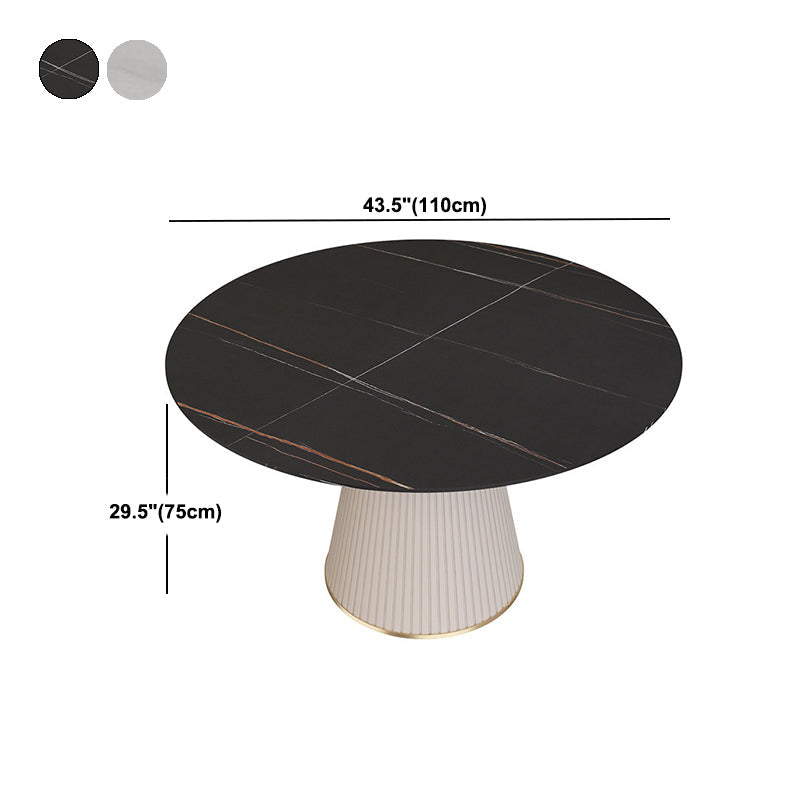 Modern Stone Top Dining Table Round Table with Wood Pedestal Base in White Clearhalo 'Dining Tables & Seating' 'Dining Tables' 'dining_table' 'furn' 'furn_dining_table' 'Furniture' 'furniture_dining_table' 'Kitchen & Dining Furniture' 'kitchen' 'kitchen_dining_table' 4941190