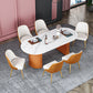 Stone Top Dining Table Contemporary Oval Dining Table with Sled Base 63"L x 31.5"W x 29.5"H Orange Clearhalo 'Dining Tables & Seating' 'Dining Tables' 'dining_table' 'Furniture' 'furniture_dining_table' 'Kitchen & Dining Furniture' 'kitchen' 'kitchen_dining_table' 4941194