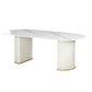 Stone Top Dining Table Contemporary Oval Dining Table with Sled Base White Clearhalo 'Dining Tables & Seating' 'Dining Tables' 'dining_table' 'Furniture' 'furniture_dining_table' 'Kitchen & Dining Furniture' 'kitchen' 'kitchen_dining_table' 4941197