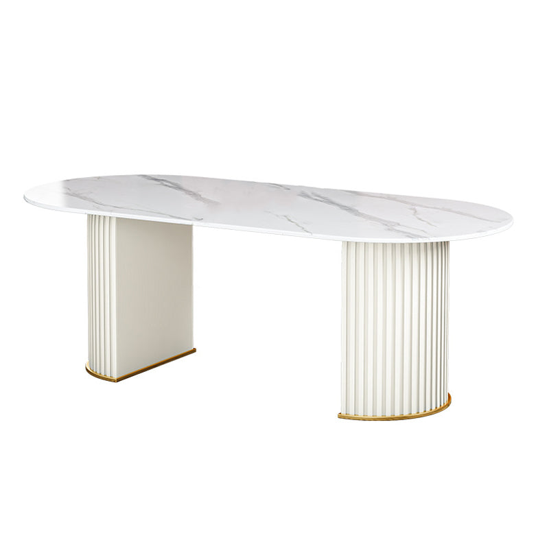 Stone Top Dining Table Contemporary Oval Dining Table with Sled Base White Clearhalo 'Dining Tables & Seating' 'Dining Tables' 'dining_table' 'Furniture' 'furniture_dining_table' 'Kitchen & Dining Furniture' 'kitchen' 'kitchen_dining_table' 4941197
