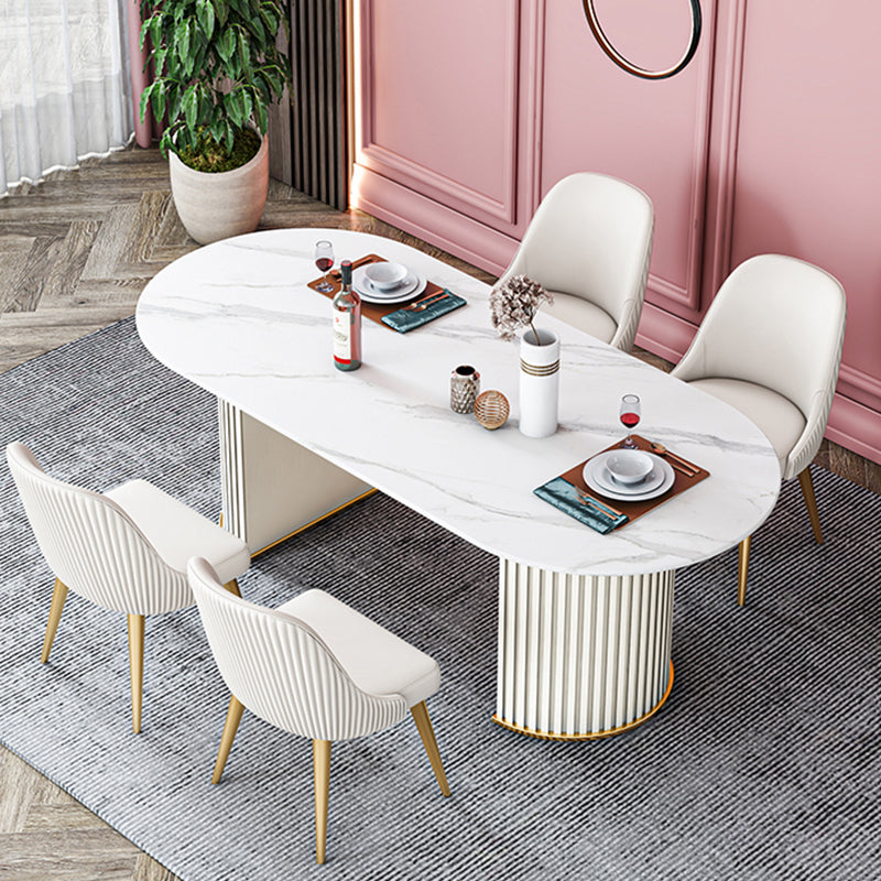 Stone Top Dining Table Contemporary Oval Dining Table with Sled Base Clearhalo 'Dining Tables & Seating' 'Dining Tables' 'dining_table' 'Furniture' 'furniture_dining_table' 'Kitchen & Dining Furniture' 'kitchen' 'kitchen_dining_table' 4941205