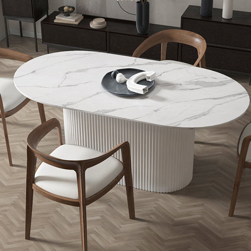 White Top Dining Table Traditional Luxury Oval Table with Pedestal Base Stone 70.9"L x 31.5"W x 29.5"H Without Chairs Clearhalo 'Dining Tables & Seating' 'Dining Tables' 'dining_table' 'furn' 'furn_dining_table' 'Furniture' 'furniture_dining_table' 'Kitchen & Dining Furniture' 'kitchen' 'kitchen_dining_table' 4941246