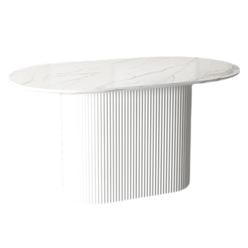 White Top Dining Table Traditional Luxury Oval Table with Pedestal Base Stone Without Chairs Clearhalo 'Dining Tables & Seating' 'Dining Tables' 'dining_table' 'furn' 'furn_dining_table' 'Furniture' 'furniture_dining_table' 'Kitchen & Dining Furniture' 'kitchen' 'kitchen_dining_table' 4941247