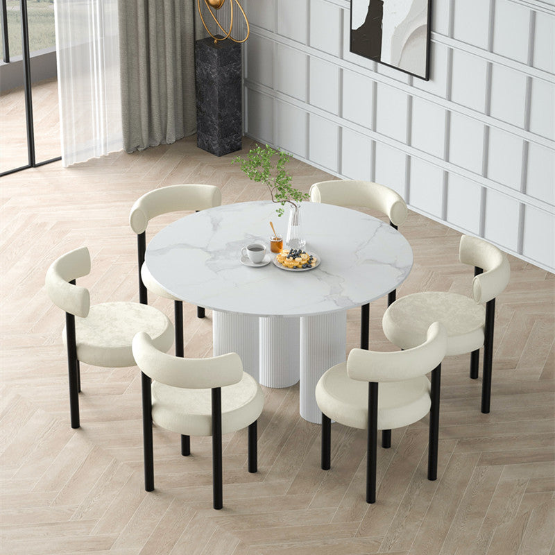Stone Contemporary Round Dining Table Matte Finish 3 Legs Table for Kitchen White Without Chairs Clearhalo 'Dining Tables & Seating' 'Dining Tables' 'dining_table' 'furn' 'furn_dining_table' 'Furniture' 'furniture_dining_table' 'Kitchen & Dining Furniture' 'kitchen' 'kitchen_dining_table' 4941255