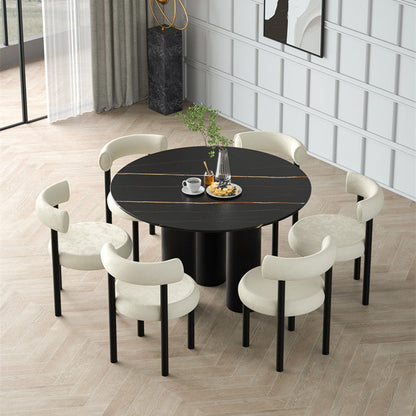Stone Contemporary Round Dining Table Matte Finish 3 Legs Table for Kitchen Black Gold Without Chairs Clearhalo 'Dining Tables & Seating' 'Dining Tables' 'dining_table' 'furn' 'furn_dining_table' 'Furniture' 'furniture_dining_table' 'Kitchen & Dining Furniture' 'kitchen' 'kitchen_dining_table' 4941256