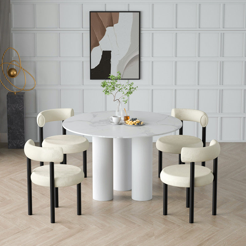 Stone Contemporary Round Dining Table Matte Finish 3 Legs Table for Kitchen White 47.2"L x 47.2"W x 29.5"H Without Chairs Clearhalo 'Dining Tables & Seating' 'Dining Tables' 'dining_table' 'furn' 'furn_dining_table' 'Furniture' 'furniture_dining_table' 'Kitchen & Dining Furniture' 'kitchen' 'kitchen_dining_table' 4941257