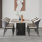 Rectangle Stone Top Dining Table Contemporary Dining Table with Double Pedestal Base Pandora Gold 55.1"L x 31.5"W x 29.5"H Without Chairs Clearhalo 'Dining Tables & Seating' 'Dining Tables' 'dining_table' 'furn' 'furn_dining_table' 'Furniture' 'furniture_dining_table' 'Kitchen & Dining Furniture' 'kitchen' 'kitchen_dining_table' 4941271