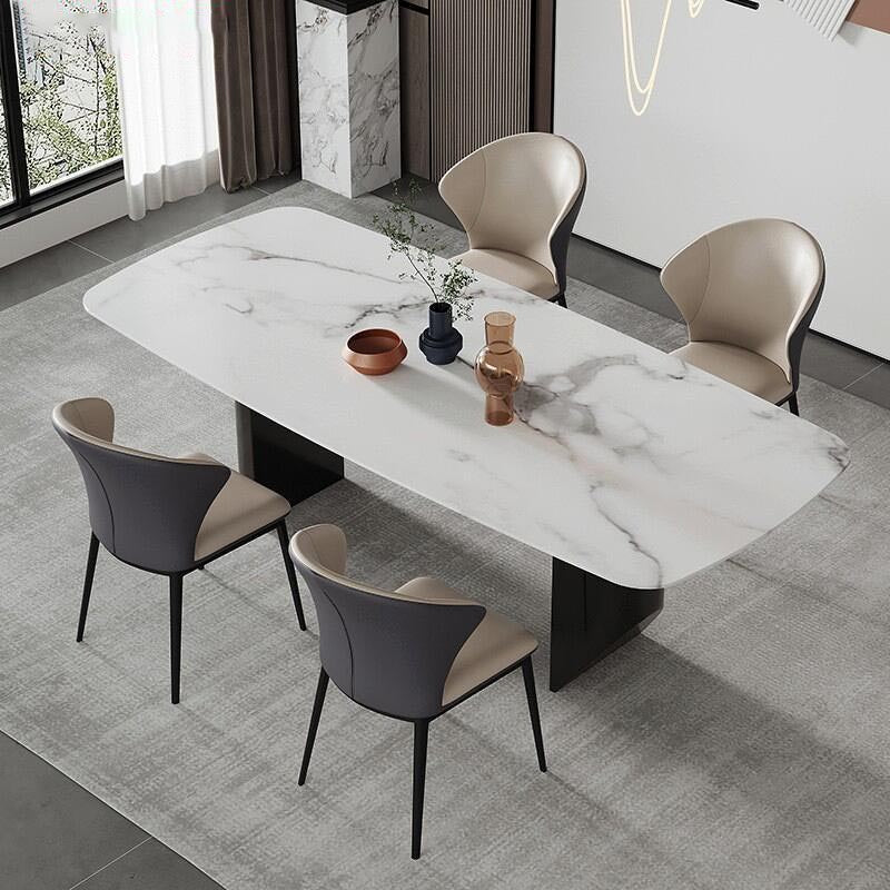 Rectangle Stone Top Dining Table Contemporary Dining Table with Double Pedestal Base White Without Chairs Clearhalo 'Dining Tables & Seating' 'Dining Tables' 'dining_table' 'furn' 'furn_dining_table' 'Furniture' 'furniture_dining_table' 'Kitchen & Dining Furniture' 'kitchen' 'kitchen_dining_table' 4941273