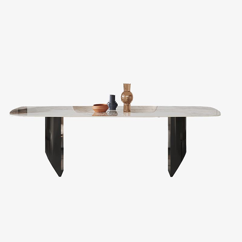Rectangle Stone Top Dining Table Contemporary Dining Table with Double Pedestal Base Clearhalo 'Dining Tables & Seating' 'Dining Tables' 'dining_table' 'furn' 'furn_dining_table' 'Furniture' 'furniture_dining_table' 'Kitchen & Dining Furniture' 'kitchen' 'kitchen_dining_table' 4941274