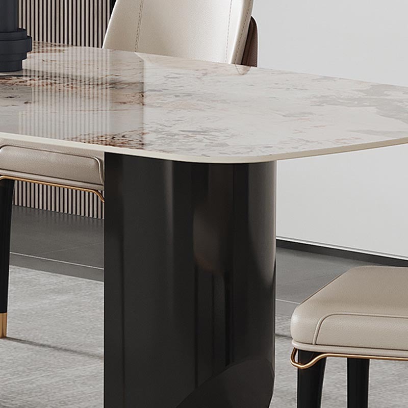 Rectangle Stone Top Dining Table Contemporary Dining Table with Double Pedestal Base Clearhalo 'Dining Tables & Seating' 'Dining Tables' 'dining_table' 'furn' 'furn_dining_table' 'Furniture' 'furniture_dining_table' 'Kitchen & Dining Furniture' 'kitchen' 'kitchen_dining_table' 4941275