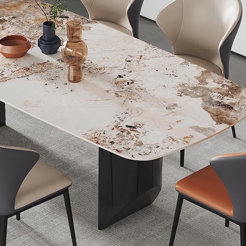 Rectangle Stone Top Dining Table Contemporary Dining Table with Double Pedestal Base Clearhalo 'Dining Tables & Seating' 'Dining Tables' 'dining_table' 'furn' 'furn_dining_table' 'Furniture' 'furniture_dining_table' 'Kitchen & Dining Furniture' 'kitchen' 'kitchen_dining_table' 4941276