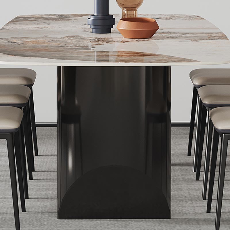 Rectangle Stone Top Dining Table Contemporary Dining Table with Double Pedestal Base Clearhalo 'Dining Tables & Seating' 'Dining Tables' 'dining_table' 'furn' 'furn_dining_table' 'Furniture' 'furniture_dining_table' 'Kitchen & Dining Furniture' 'kitchen' 'kitchen_dining_table' 4941277