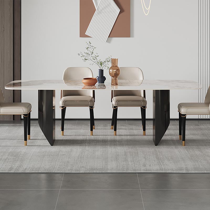 Rectangle Stone Top Dining Table Contemporary Dining Table with Double Pedestal Base Clearhalo 'Dining Tables & Seating' 'Dining Tables' 'dining_table' 'furn' 'furn_dining_table' 'Furniture' 'furniture_dining_table' 'Kitchen & Dining Furniture' 'kitchen' 'kitchen_dining_table' 4941278