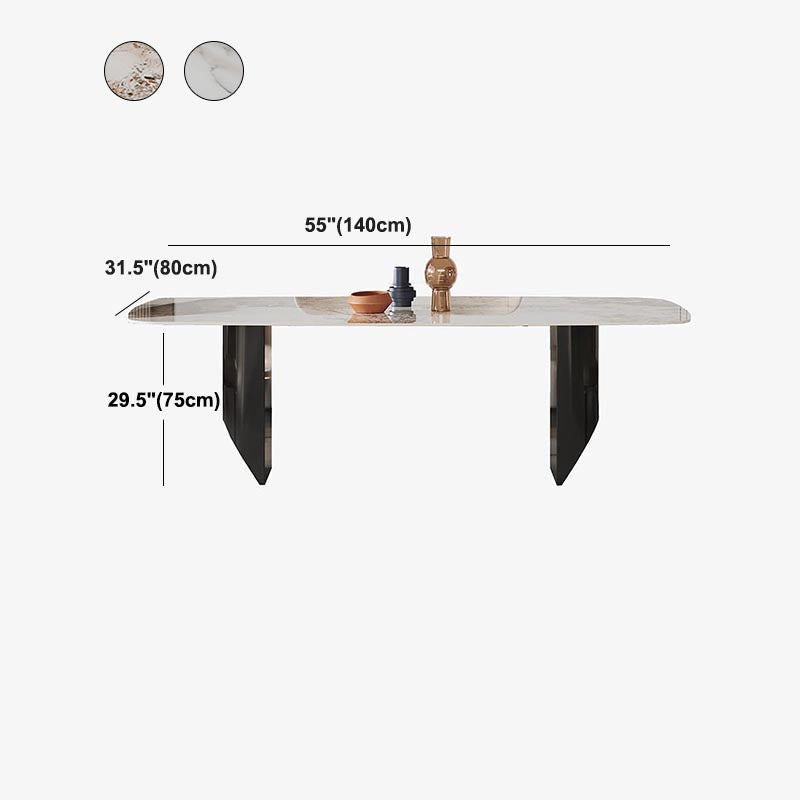 Rectangle Stone Top Dining Table Contemporary Dining Table with Double Pedestal Base Clearhalo 'Dining Tables & Seating' 'Dining Tables' 'dining_table' 'furn' 'furn_dining_table' 'Furniture' 'furniture_dining_table' 'Kitchen & Dining Furniture' 'kitchen' 'kitchen_dining_table' 4941280