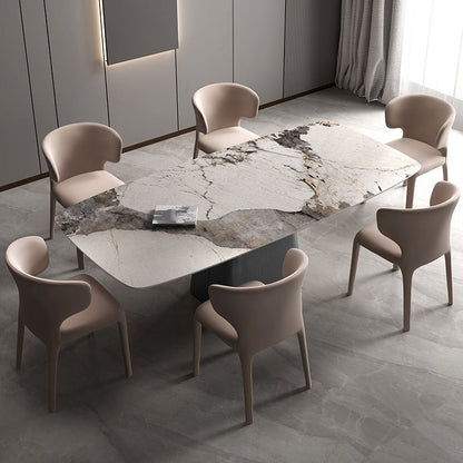 Rectangle Stone Dining Table Modern Dining Table with Pedestal Base Gray 55.1"L x 31.5"W x 29.5"H Without Chairs Clearhalo 'Dining Tables & Seating' 'Dining Tables' 'dining_table' 'furn' 'furn_dining_table' 'Furniture' 'furniture_dining_table' 'Kitchen & Dining Furniture' 'kitchen' 'kitchen_dining_table' 4941284