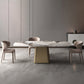Rectangle Stone Dining Table Modern Dining Table with Pedestal Base Gold Without Chairs Clearhalo 'Dining Tables & Seating' 'Dining Tables' 'dining_table' 'furn' 'furn_dining_table' 'Furniture' 'furniture_dining_table' 'Kitchen & Dining Furniture' 'kitchen' 'kitchen_dining_table' 4941287
