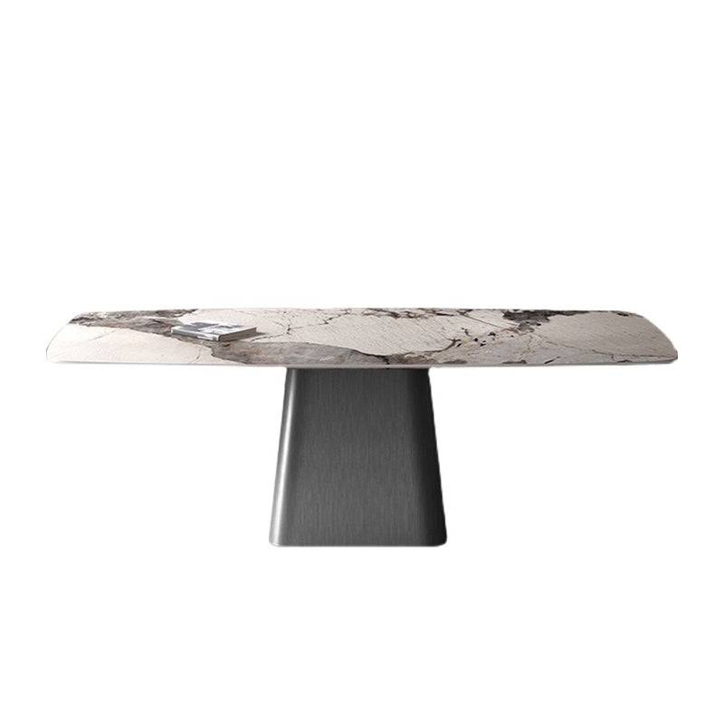 Rectangle Stone Dining Table Modern Dining Table with Pedestal Base Gray 78.7"L x 39.4"W x 29.5"H Without Chairs Clearhalo 'Dining Tables & Seating' 'Dining Tables' 'dining_table' 'furn' 'furn_dining_table' 'Furniture' 'furniture_dining_table' 'Kitchen & Dining Furniture' 'kitchen' 'kitchen_dining_table' 4941288