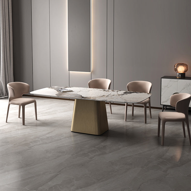 Rectangle Stone Dining Table Modern Dining Table with Pedestal Base Clearhalo 'Dining Tables & Seating' 'Dining Tables' 'dining_table' 'furn' 'furn_dining_table' 'Furniture' 'furniture_dining_table' 'Kitchen & Dining Furniture' 'kitchen' 'kitchen_dining_table' 4941292