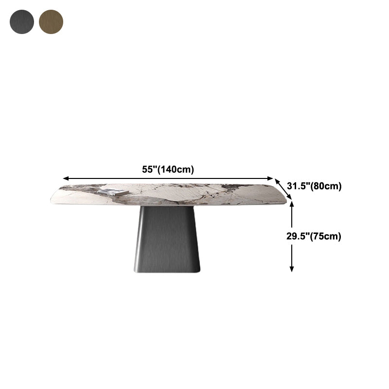 Rectangle Stone Dining Table Modern Dining Table with Pedestal Base Clearhalo 'Dining Tables & Seating' 'Dining Tables' 'dining_table' 'furn' 'furn_dining_table' 'Furniture' 'furniture_dining_table' 'Kitchen & Dining Furniture' 'kitchen' 'kitchen_dining_table' 4941295