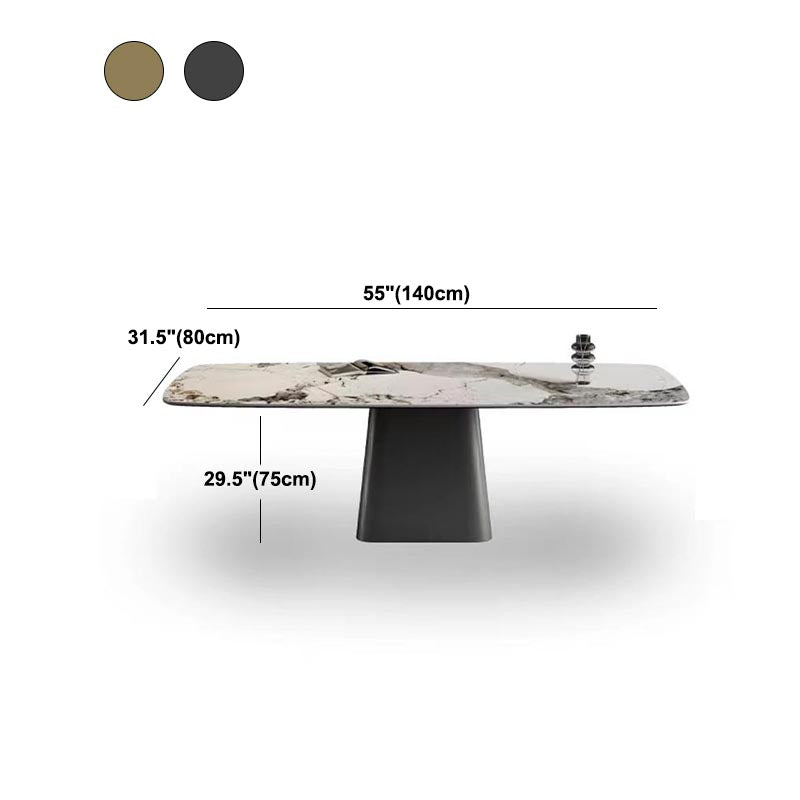 Stone Top Dining Table Contemporary Rectangle Table with Pedestal Base Clearhalo 'Dining Tables & Seating' 'Dining Tables' 'dining_table' 'furn' 'furn_dining_table' 'Furniture' 'furniture_dining_table' 'Kitchen & Dining Furniture' 'kitchen' 'kitchen_dining_table' 4941306