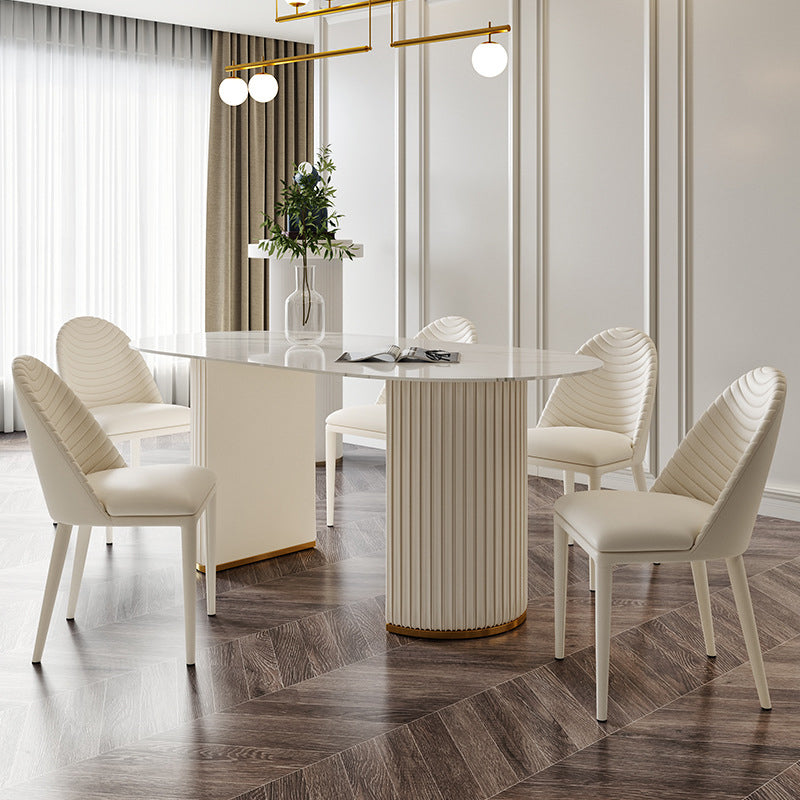 Traditional Luxury Dining Table Oval Sintered Stone White Dining Table for Home Use 78.7"L x 31.5"W x 29.5"H Clearhalo 'Dining Tables & Seating' 'Dining Tables' 'dining_table' 'Furniture' 'furniture_dining_table' 'Kitchen & Dining Furniture' 'kitchen' 'kitchen_dining_table' 4941359