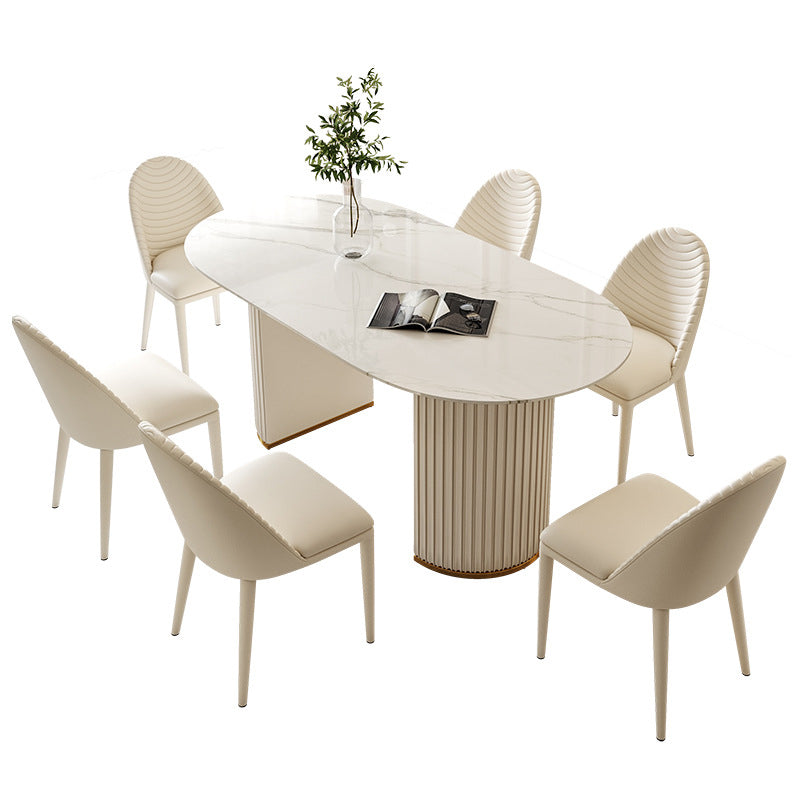 Traditional Luxury Dining Table Oval Sintered Stone White Dining Table for Home Use Clearhalo 'Dining Tables & Seating' 'Dining Tables' 'dining_table' 'Furniture' 'furniture_dining_table' 'Kitchen & Dining Furniture' 'kitchen' 'kitchen_dining_table' 4941366