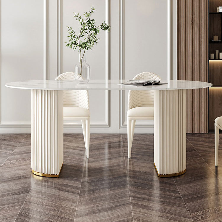 Traditional Luxury Dining Table Oval Sintered Stone White Dining Table for Home Use Clearhalo 'Dining Tables & Seating' 'Dining Tables' 'dining_table' 'Furniture' 'furniture_dining_table' 'Kitchen & Dining Furniture' 'kitchen' 'kitchen_dining_table' 4941367