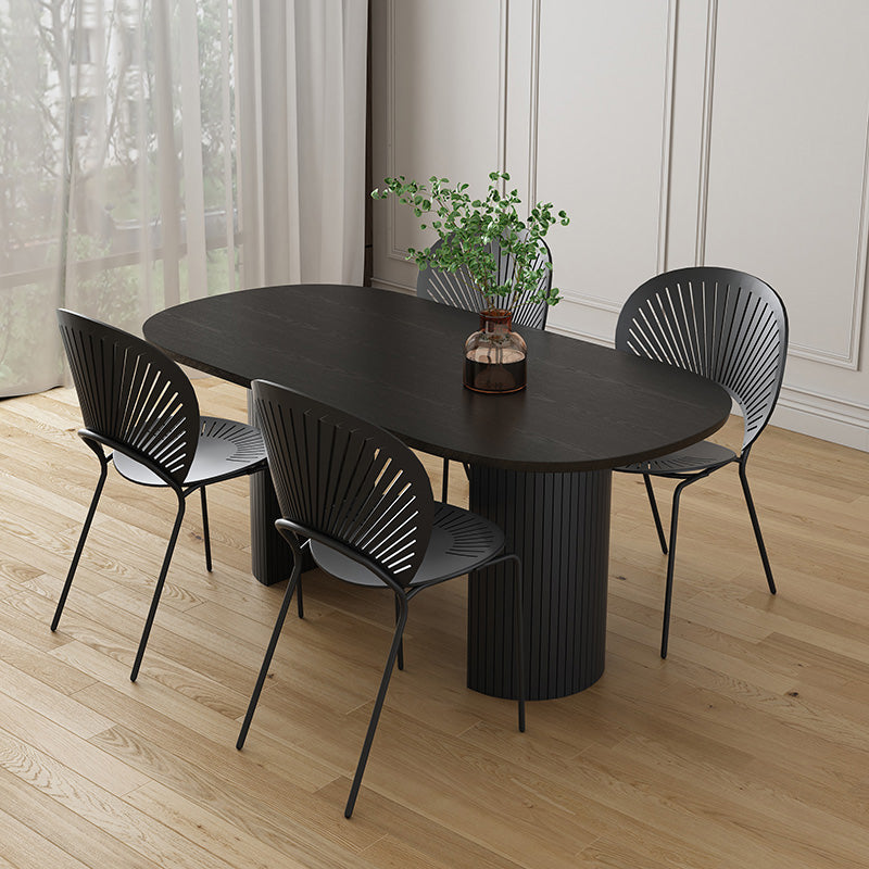 Simplicity Style Furniture Oval Double Pedestal Dining Site Table for Dining Room Black 63"L x 31.5"W x 29.5"H Without Chairs Clearhalo 'Dining Tables & Seating' 'Dining Tables' 'dining_table' 'furn' 'furn_dining_table' 'Furniture' 'furniture_dining_table' 'Kitchen & Dining Furniture' 'kitchen' 'kitchen_dining_table' 4941372