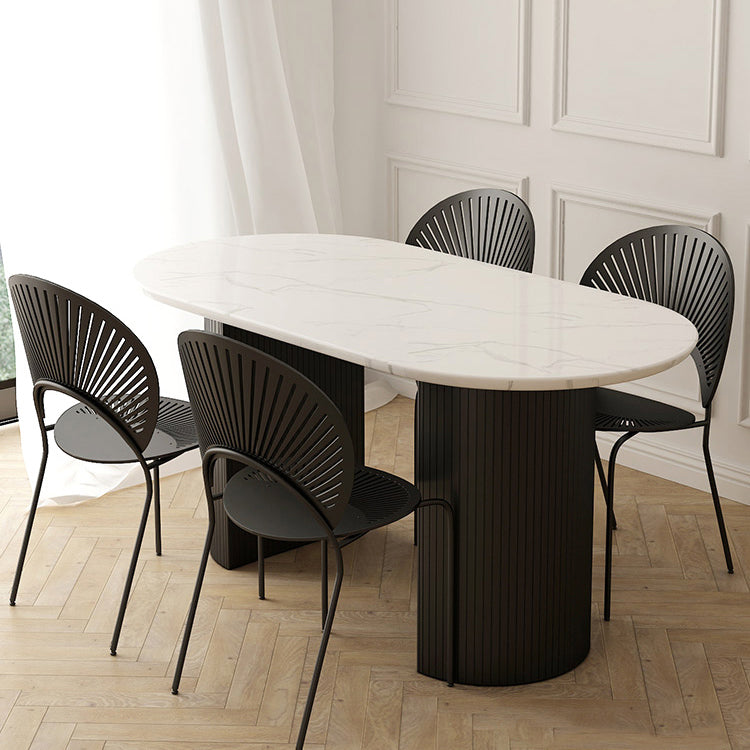 Simplicity Style Furniture Oval Double Pedestal Dining Site Table for Dining Room White 55.1"L x 31.5"W x 29.5"H Without Chairs Clearhalo 'Dining Tables & Seating' 'Dining Tables' 'dining_table' 'furn' 'furn_dining_table' 'Furniture' 'furniture_dining_table' 'Kitchen & Dining Furniture' 'kitchen' 'kitchen_dining_table' 4941373