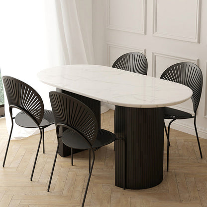 Simplicity Style Furniture Oval Double Pedestal Dining Site Table for Dining Room White 55.1"L x 31.5"W x 29.5"H Without Chairs Clearhalo 'Dining Tables & Seating' 'Dining Tables' 'dining_table' 'furn' 'furn_dining_table' 'Furniture' 'furniture_dining_table' 'Kitchen & Dining Furniture' 'kitchen' 'kitchen_dining_table' 4941373