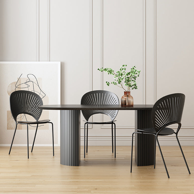 Simplicity Style Furniture Oval Double Pedestal Dining Site Table for Dining Room Black 70.9"L x 35.4"W x 29.5"H Without Chairs Clearhalo 'Dining Tables & Seating' 'Dining Tables' 'dining_table' 'furn' 'furn_dining_table' 'Furniture' 'furniture_dining_table' 'Kitchen & Dining Furniture' 'kitchen' 'kitchen_dining_table' 4941375