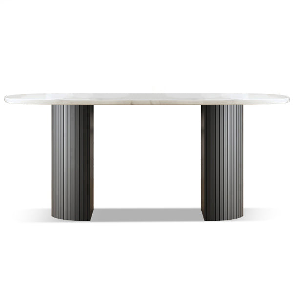 Simplicity Style Furniture Oval Double Pedestal Dining Site Table for Dining Room White 70.9"L x 35.4"W x 29.5"H Without Chairs Clearhalo 'Dining Tables & Seating' 'Dining Tables' 'dining_table' 'furn' 'furn_dining_table' 'Furniture' 'furniture_dining_table' 'Kitchen & Dining Furniture' 'kitchen' 'kitchen_dining_table' 4941379