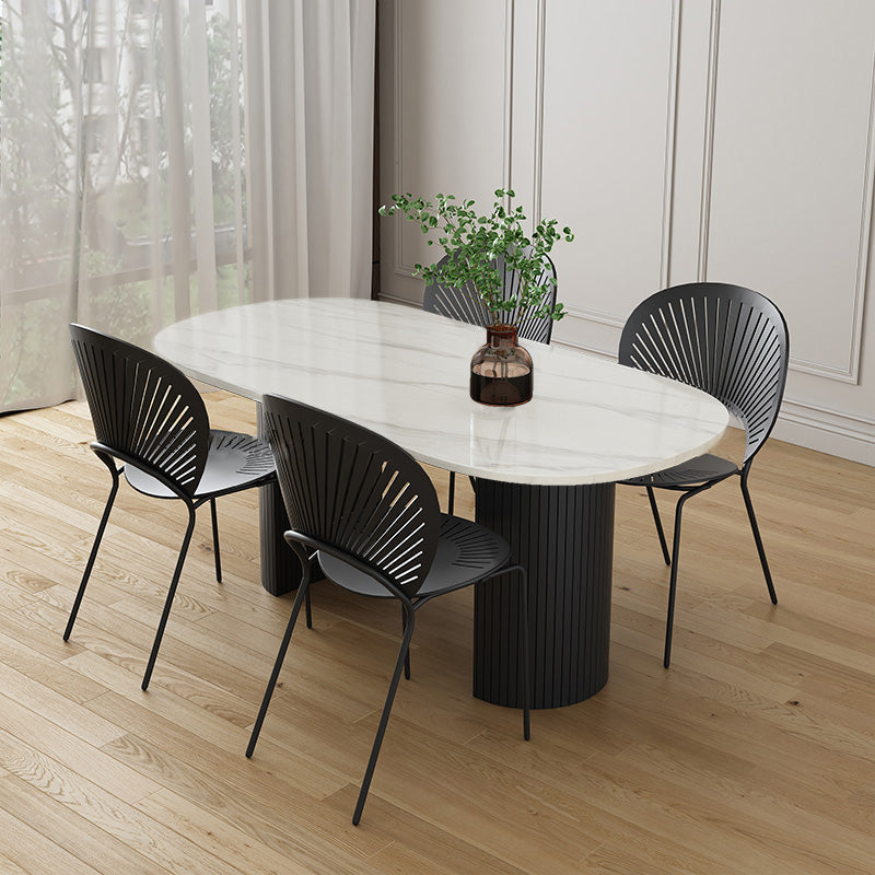 Simplicity Style Furniture Oval Double Pedestal Dining Site Table for Dining Room Clearhalo 'Dining Tables & Seating' 'Dining Tables' 'dining_table' 'furn' 'furn_dining_table' 'Furniture' 'furniture_dining_table' 'Kitchen & Dining Furniture' 'kitchen' 'kitchen_dining_table' 4941380