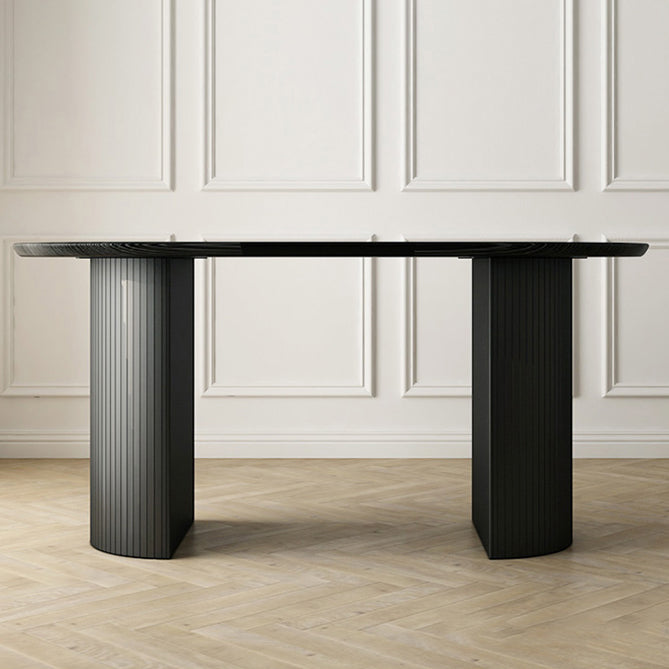 Simplicity Style Furniture Oval Double Pedestal Dining Site Table for Dining Room Clearhalo 'Dining Tables & Seating' 'Dining Tables' 'dining_table' 'furn' 'furn_dining_table' 'Furniture' 'furniture_dining_table' 'Kitchen & Dining Furniture' 'kitchen' 'kitchen_dining_table' 4941382