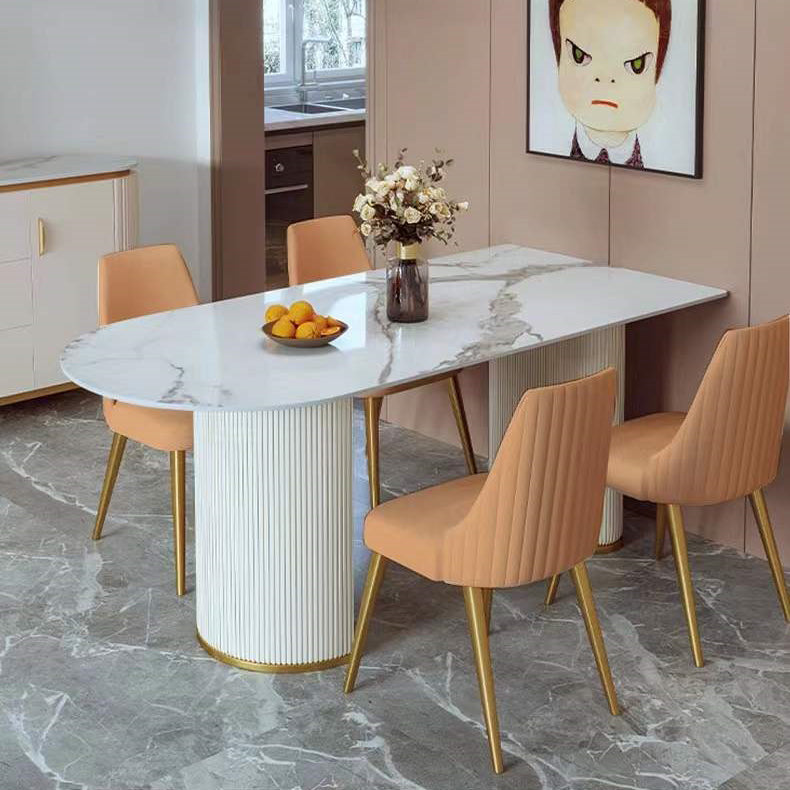 Traditional Luxury Dining Table White Sintered Stone Dining Table for Kitchen 55.1"L x 31.5"W x 29.5"H Without Chairs Clearhalo 'Dining Tables & Seating' 'Dining Tables' 'dining_table' 'furn' 'furn_dining_table' 'Furniture' 'furniture_dining_table' 'Kitchen & Dining Furniture' 'kitchen' 'kitchen_dining_table' 4941387