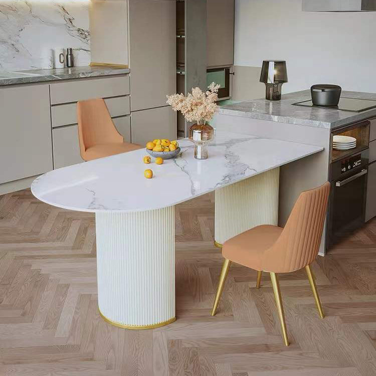 Traditional Luxury Dining Table White Sintered Stone Dining Table for Kitchen 51.2"L x 27.6"W x 29.5"H Without Chairs Clearhalo 'Dining Tables & Seating' 'Dining Tables' 'dining_table' 'furn' 'furn_dining_table' 'Furniture' 'furniture_dining_table' 'Kitchen & Dining Furniture' 'kitchen' 'kitchen_dining_table' 4941389