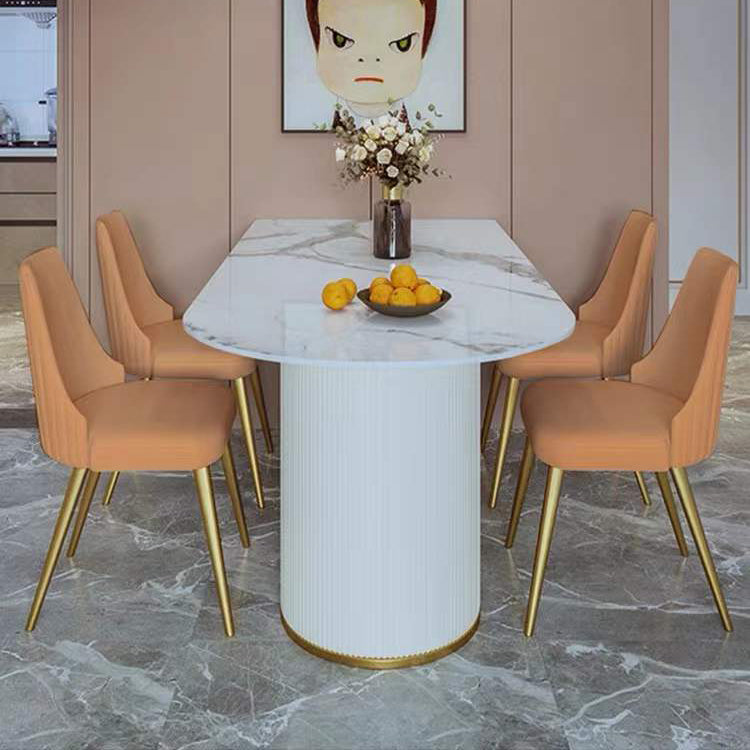Traditional Luxury Dining Table White Sintered Stone Dining Table for Kitchen 63"L x 31.5"W x 29.5"H Without Chairs Clearhalo 'Dining Tables & Seating' 'Dining Tables' 'dining_table' 'furn' 'furn_dining_table' 'Furniture' 'furniture_dining_table' 'Kitchen & Dining Furniture' 'kitchen' 'kitchen_dining_table' 4941390