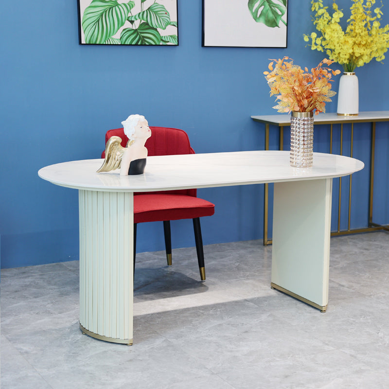 Contemporary White Standard Dining Table Irregular Sintered Stone Dining Table for Kitchen 55.1"L x 27.6"W x 29.5"H Without Chairs Clearhalo 'Dining Tables & Seating' 'Dining Tables' 'dining_table' 'furn' 'furn_dining_table' 'Furniture' 'furniture_dining_table' 'Kitchen & Dining Furniture' 'kitchen' 'kitchen_dining_table' 4941421