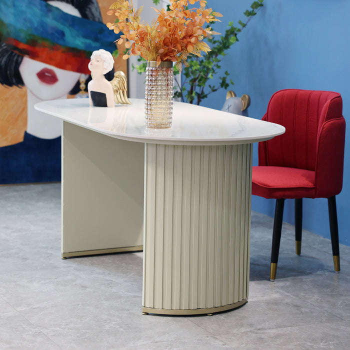 Contemporary White Standard Dining Table Irregular Sintered Stone Dining Table for Kitchen 78.7"L x 35.4"W x 29.5"H Without Chairs Clearhalo 'Dining Tables & Seating' 'Dining Tables' 'dining_table' 'furn' 'furn_dining_table' 'Furniture' 'furniture_dining_table' 'Kitchen & Dining Furniture' 'kitchen' 'kitchen_dining_table' 4941423
